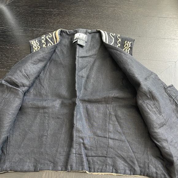 Vintage Black Linen Vest with Gold Embroidery - Picture 3 of 5